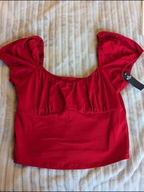 Hollister Red Short Puff-Sleeve Crop Top